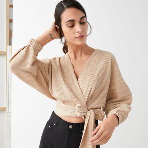 NWT & Other Stories Wide Sleeve Plissé Wrap Blouse